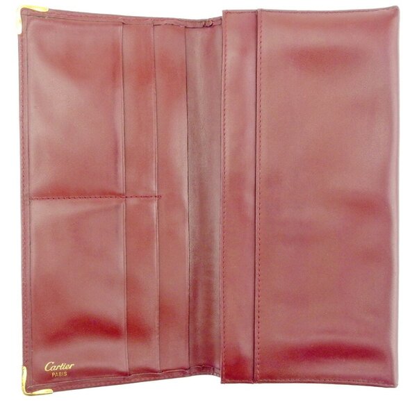 Cartier Long Wallet Mastline Bordeaux Leather Authentic USED - Picture 4 of 8